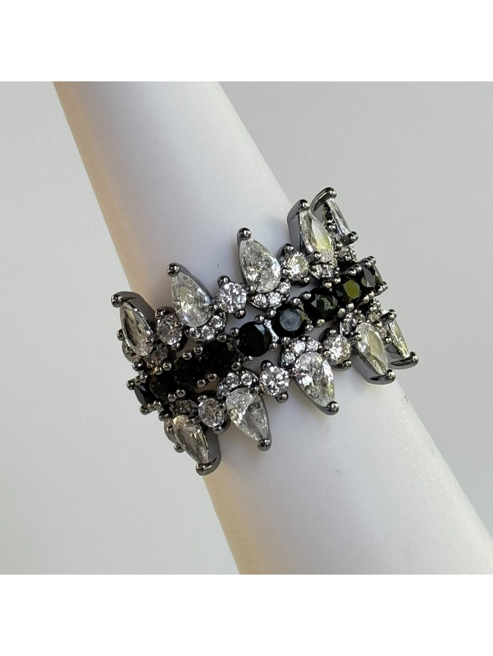 Bomb Party UNTAMED Ring Sz 8 "Built To Disobey" Clear & Black Onyx on Hematite